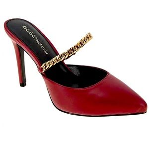 BCBGeneration Womens Havinda  Pointed Toe Chain Slip On Stiletto Pumps Burg Sz 7